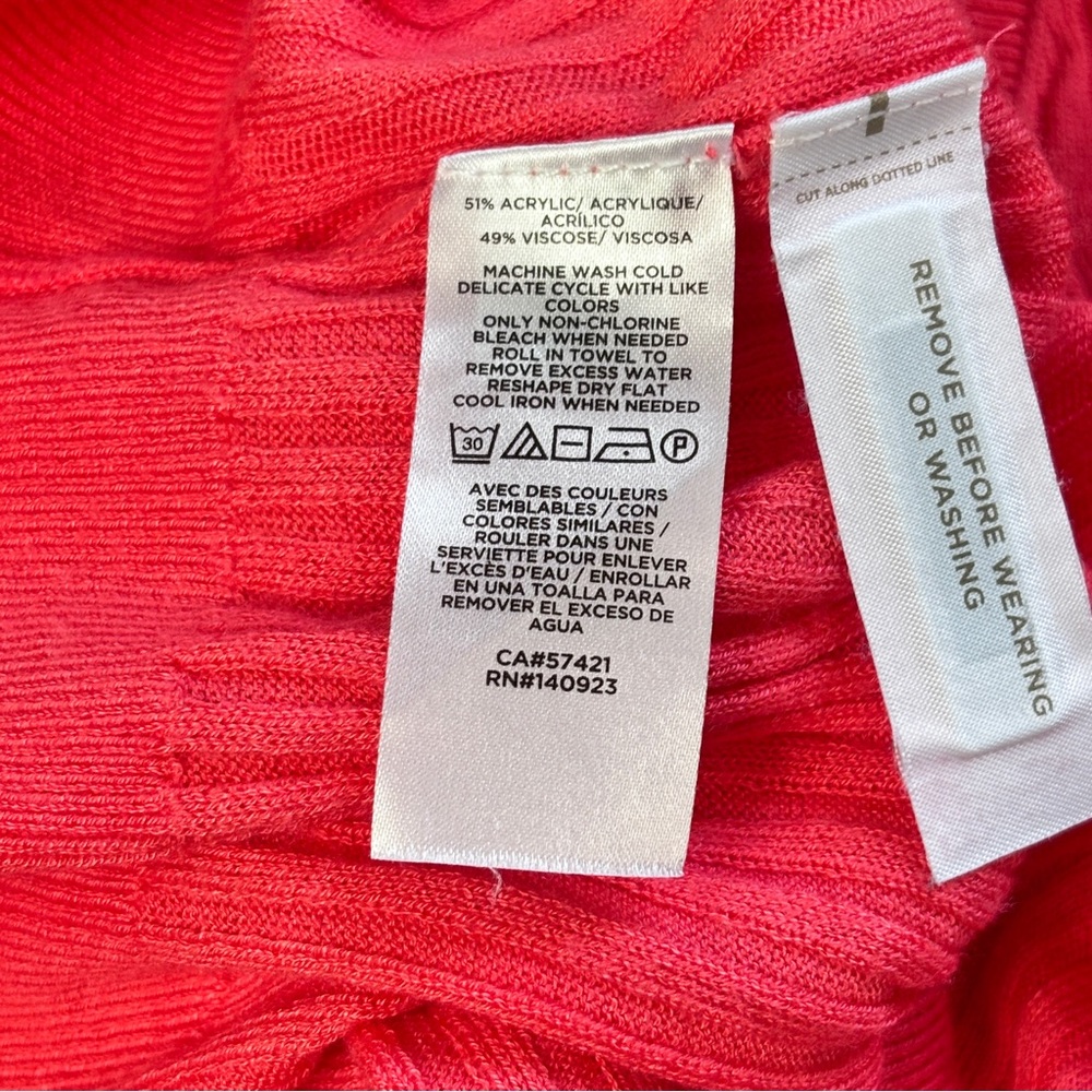 Preppy office LOFT Vibrant Coral Ribbed Women’s Cardigan V-neck L - Picture 8 of 10